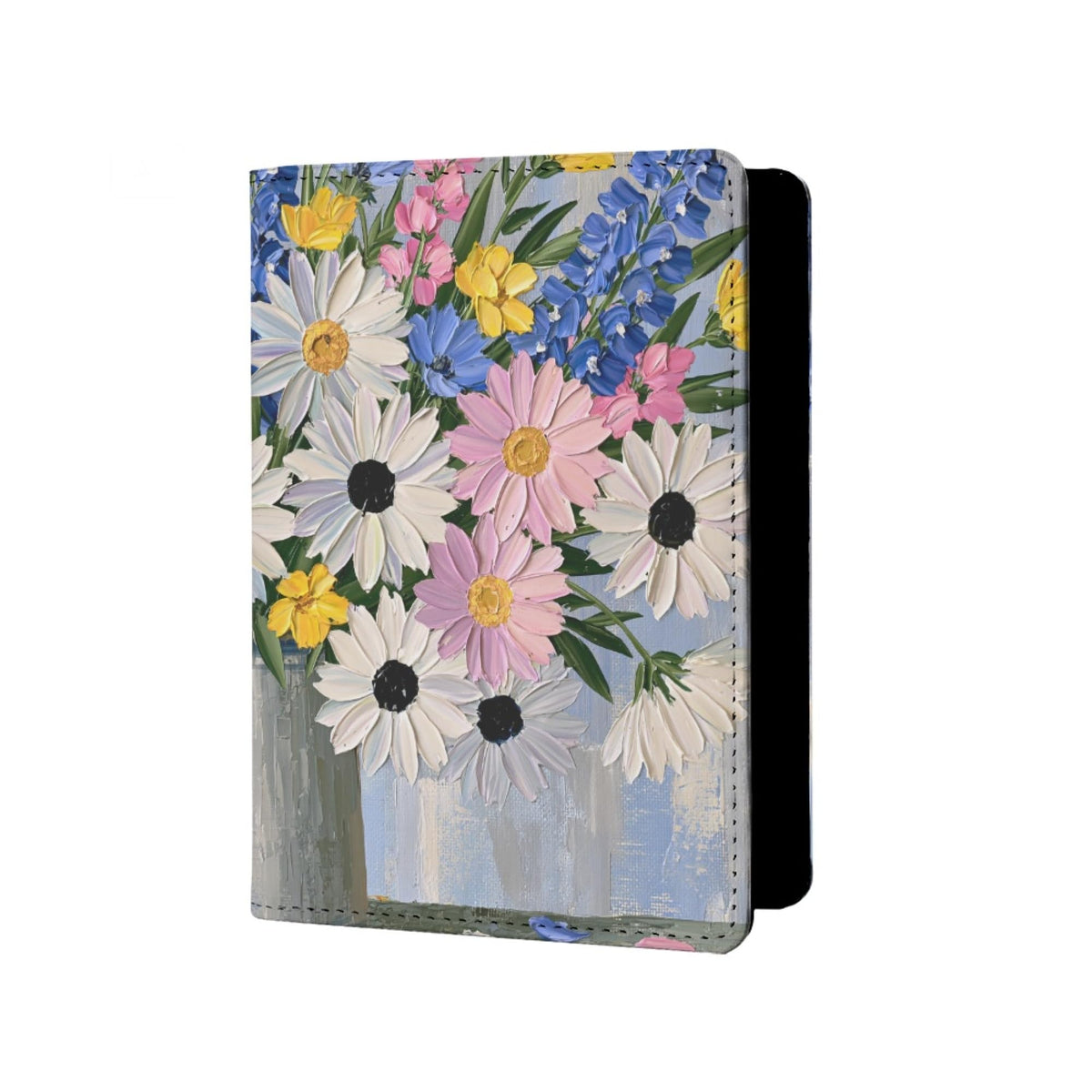 Oil Painting Floral Passport Holder for Travel Leather Womens Sunflower Passport Cover with Credit Card Slots Yellow Red Brown Onesize