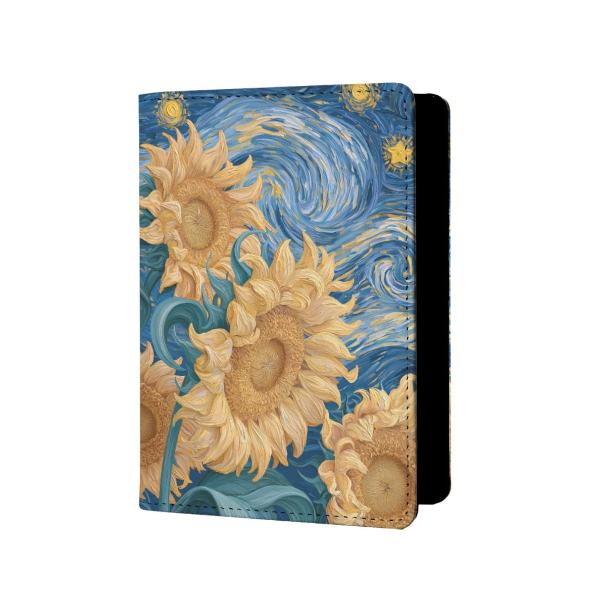 Oil Painting Floral Passport Holder for Travel Leather Womens Sunflower Passport Cover with Credit Card Slots Yellow Red Brown Onesize