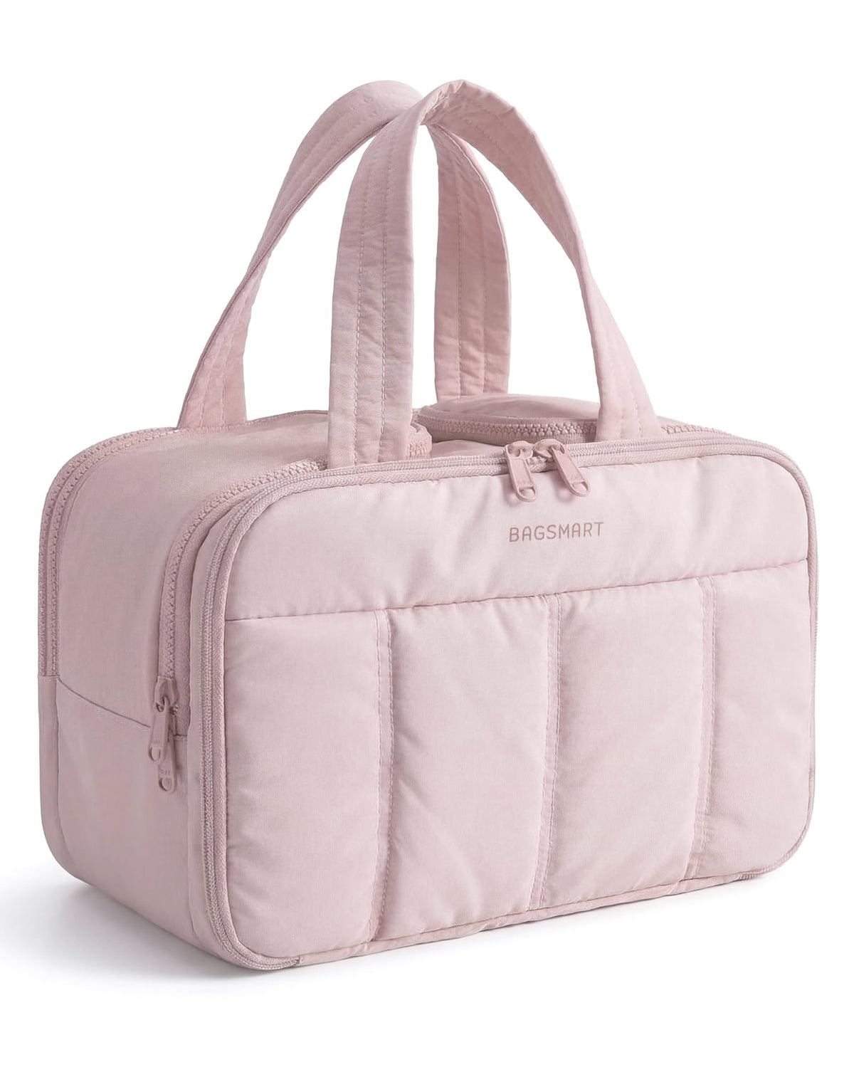 BAGSMART Travel Toiletry Bag, Puffy Large Toiletry Bag for Women, Lightweight Cosmetic Makeup Bag Organizer with Handle for Traveling, Accessories, Essentials, Toiletries （Dark Pink