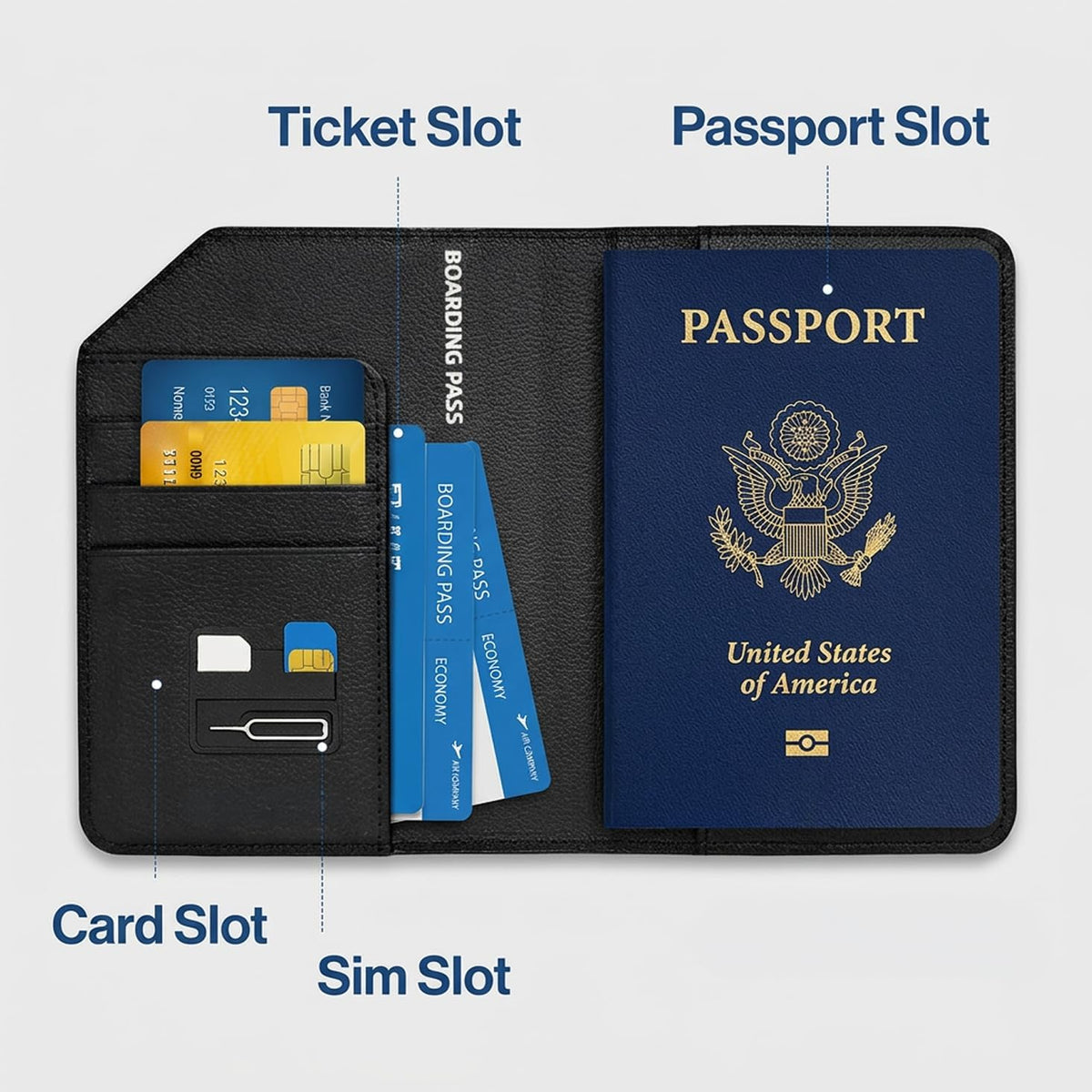 Apple MFi Certified Trackable Passport Holder for Travel (iOS Only) Works with Apple Find My, Rechargeable Passport Cover Air 3-Year Battery Life, Black RFID Blocking Travel Wallet Gift