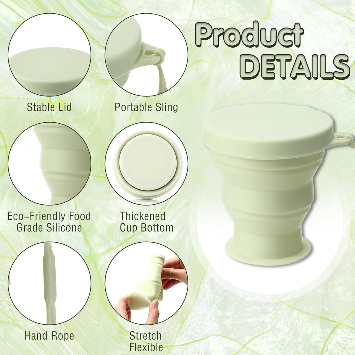 6-Pack Silicone Collapsible Travel Cups with Lids, Foldable Reusable 8 oz Drinking Mugs for Camping, Hiking, Outdoor & Travel - Portable Expandable Dishwasher Safe Cup Set