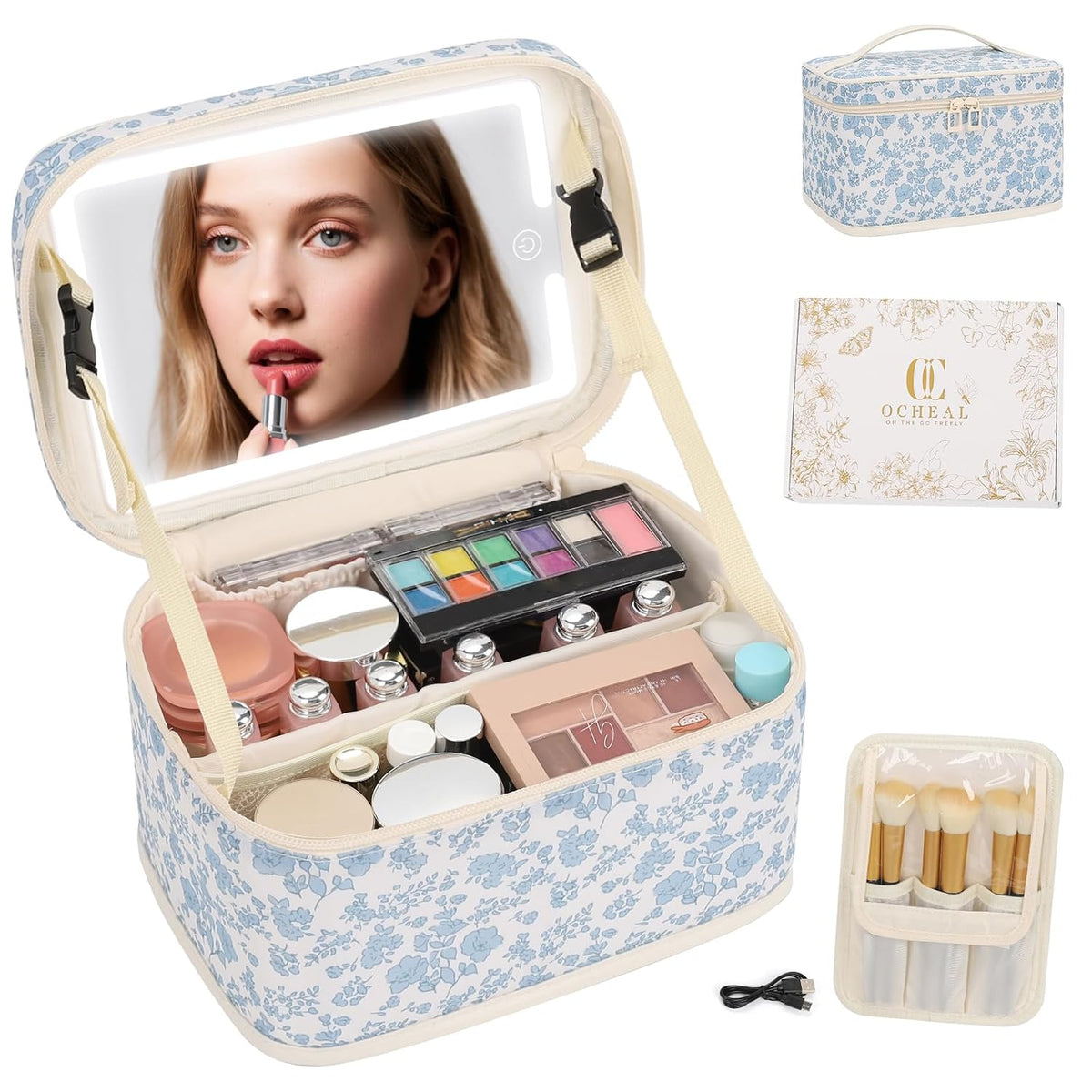 OCHEAL Makeup Bag, Portable Cosmetic Bag Black Make up Case Toiletry Bag