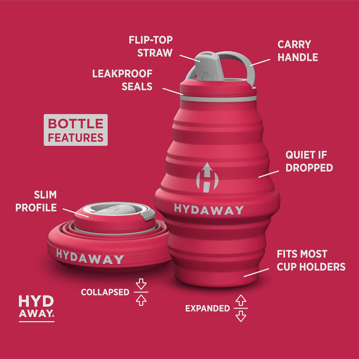 HYDAWAY 17oz Collapsible Water Bottle, Packable Leakproof for Travel