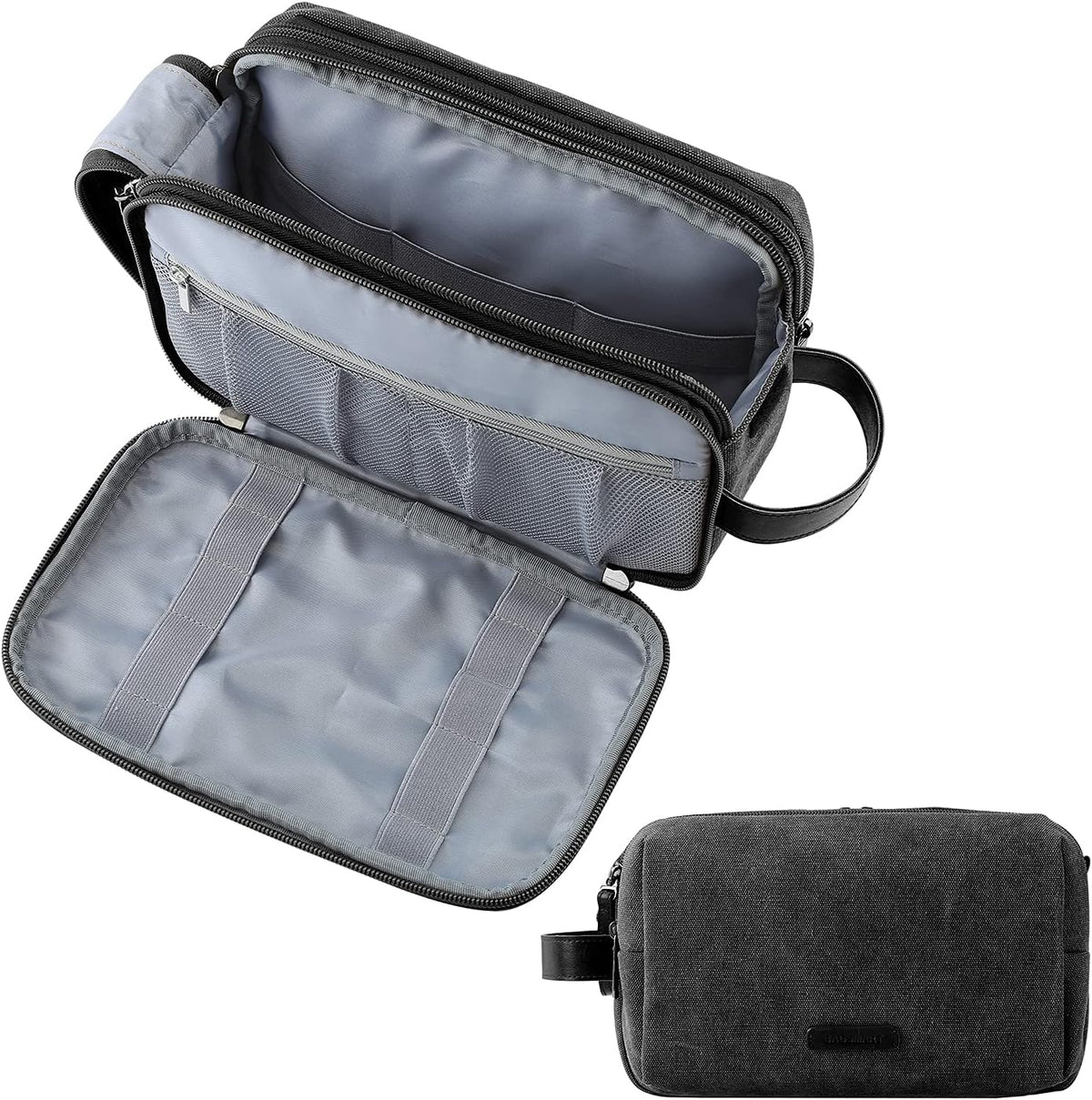 BAGSMART Toiletry Bag for Men, Canvas Travel Toiletry Organizer Dopp Kit Water-resistant Shaving Bag for Toiletries Accessories,Black-Medium