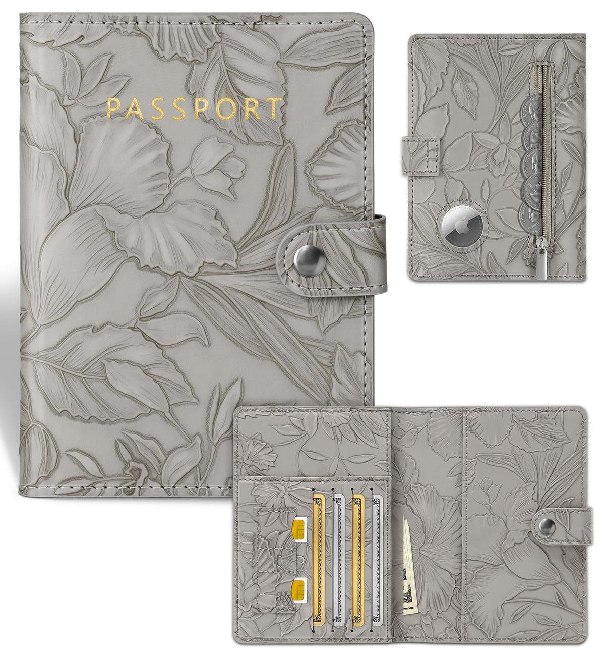 Slohif Elegant RFID Passport Holder for Travel with AirTag Sage Green