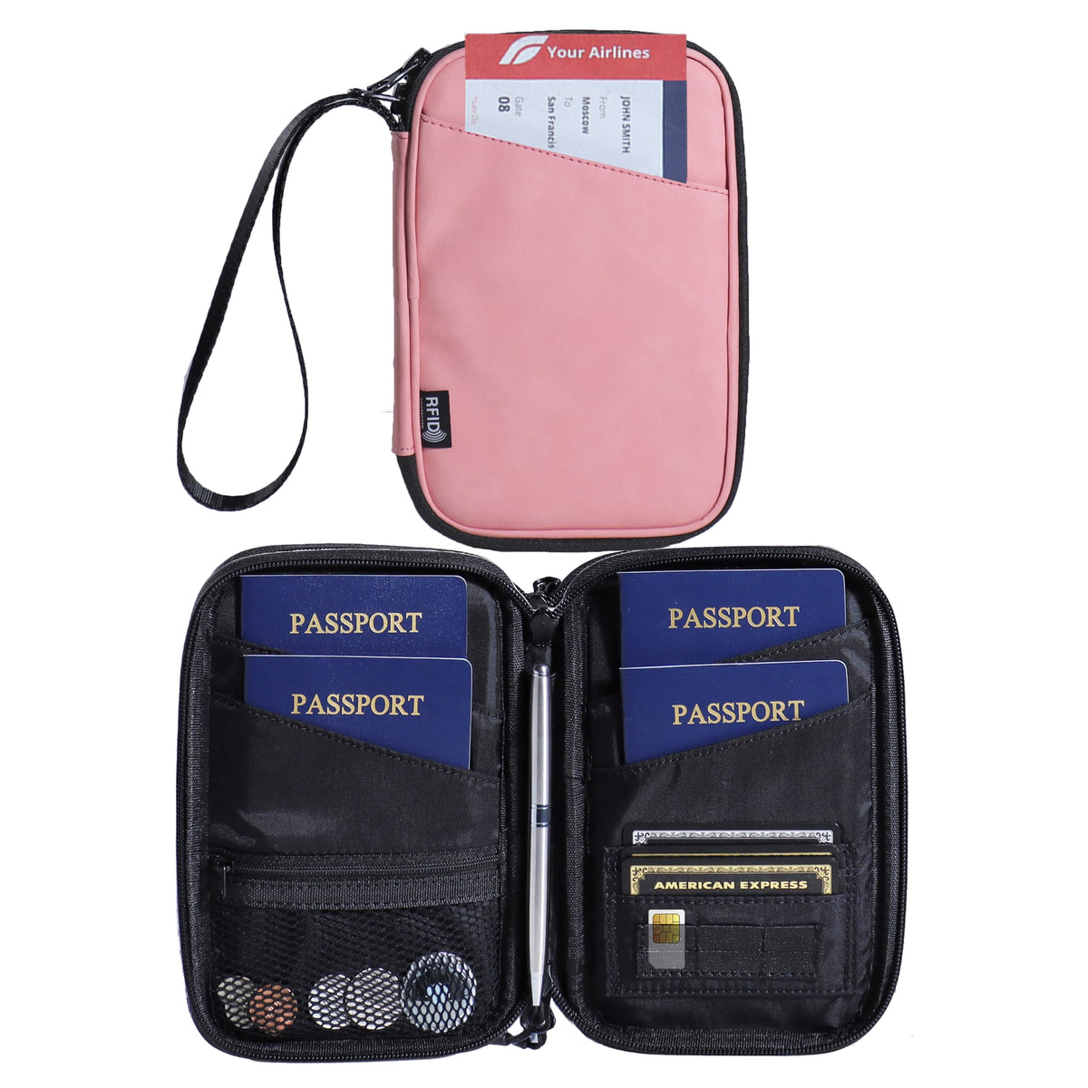 Lagre Family Passport Holder for 4, Solid Black