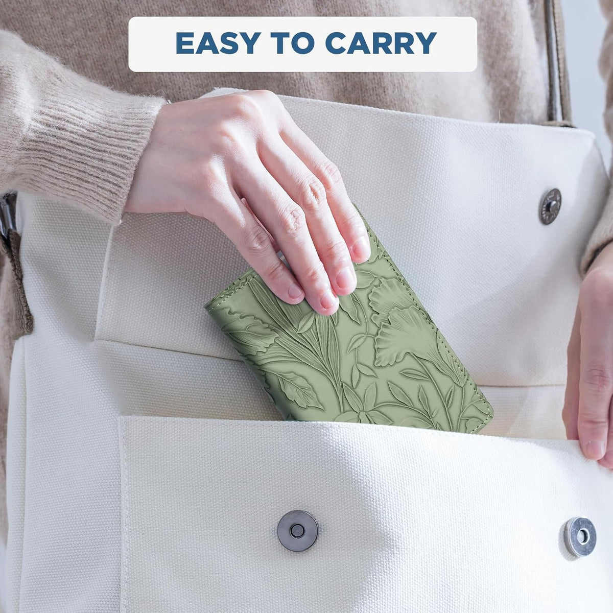 Passport Holder for Travel Essentials，Cute Embossed Floral Pattern RFID Blocking Leather Passport Wallet Cover，Essentials Items for Men and Women's Travel，Green