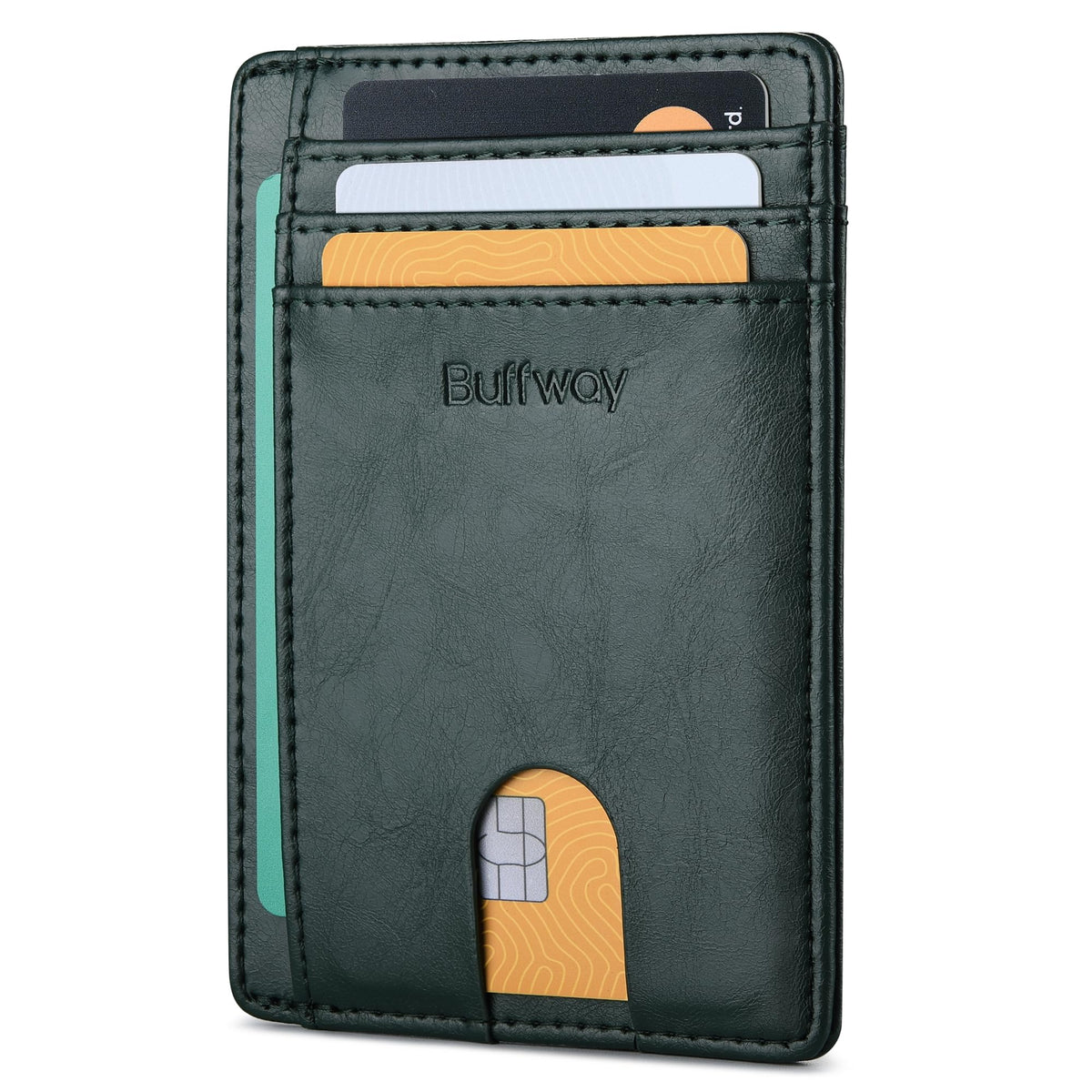 Buffway Slim Minimalist Front Pocket RFID Blocking Leather Wallets for Men and Women - Cross Black