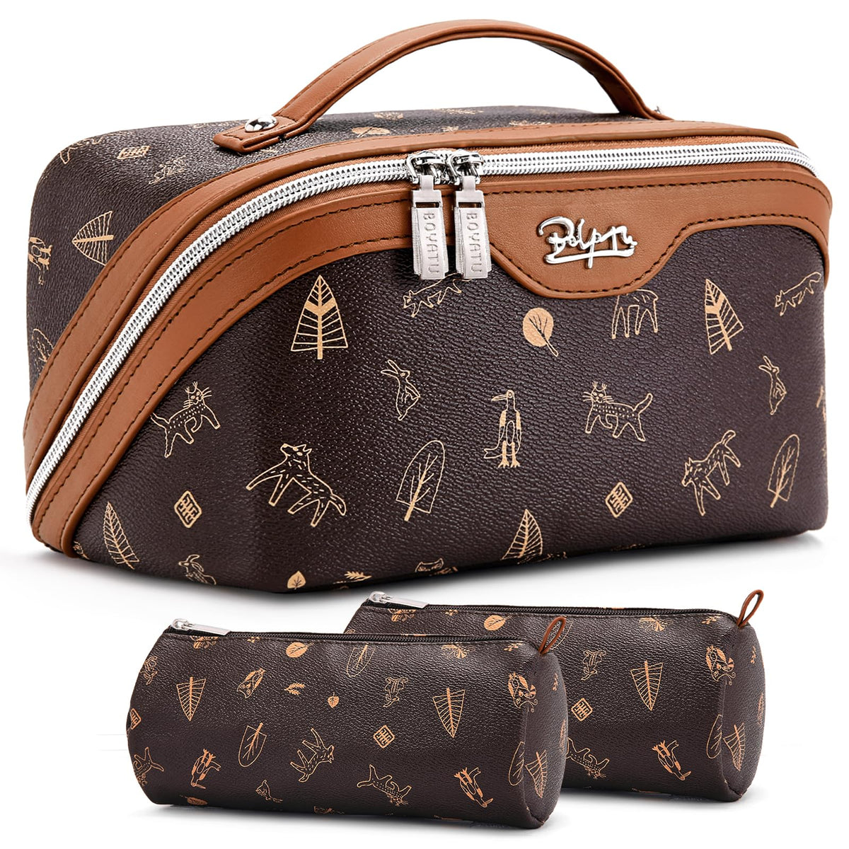 BOYATU Travel Makeup Bag Cosmetic Bags for Women: 3-Piece Make up Bag Set
