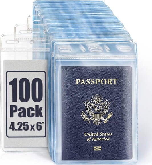 4x6" XXL Passport ID Name Badge Card Holders, Vertical, Zipperless, 100 PK