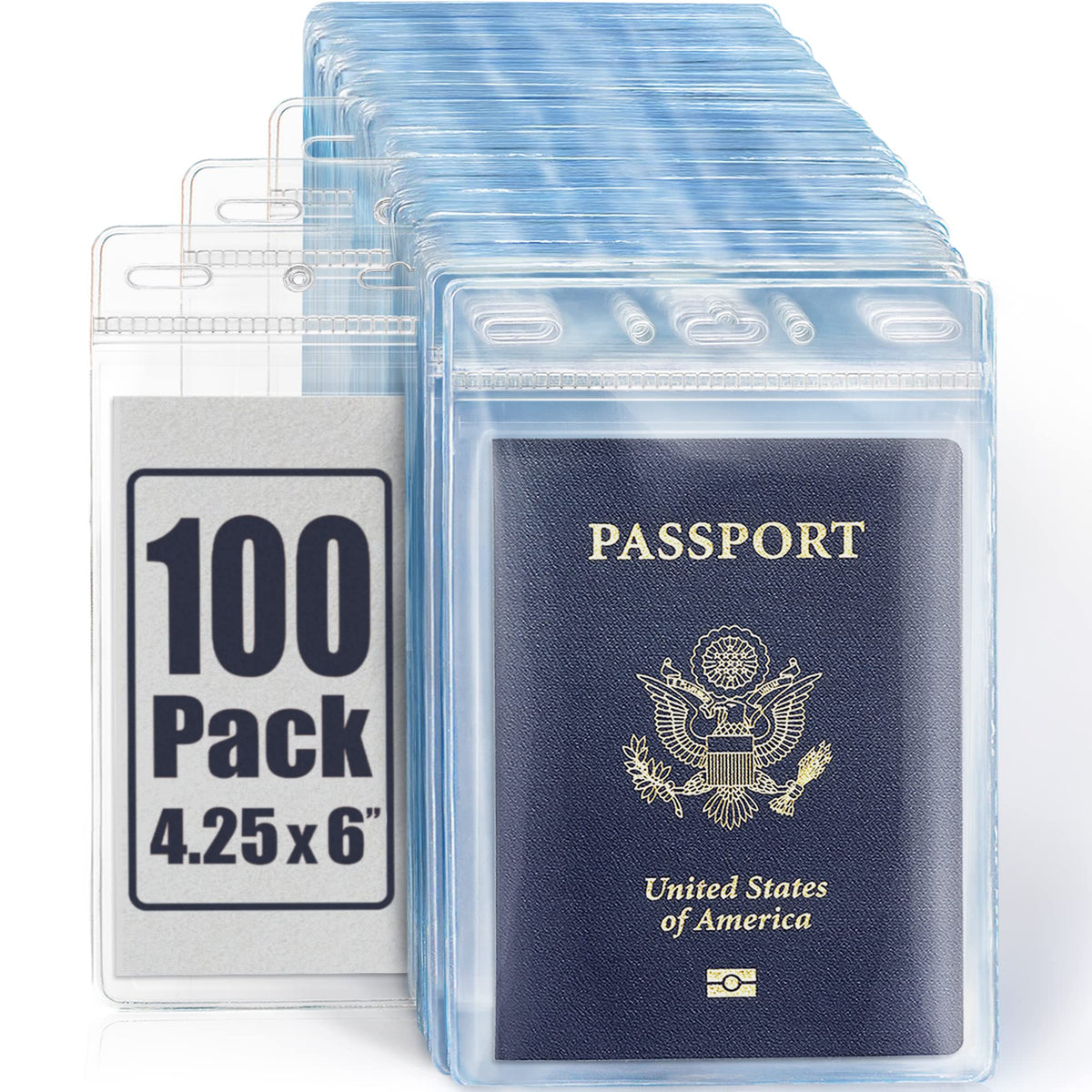 4x6" XXL Passport ID Name Badge Card Holders, Vertical, Zipperless, 100 PK
