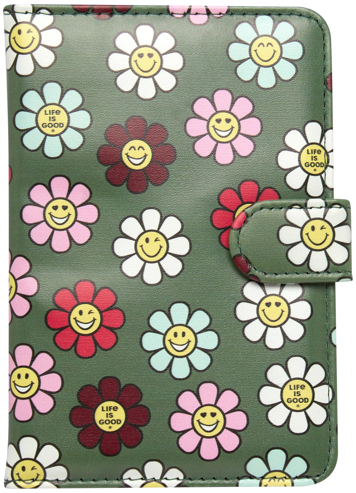 Life is Good Travel Passport Cover - Anti-Theft Passport Holder Wallet with Interior Card Slots, Magnetic Snap Closure, Newsprint
