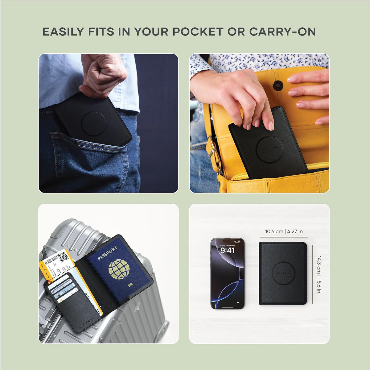 Satechi Passport Holder with Find My Tracking, 4-Slot Card Wallet, Black