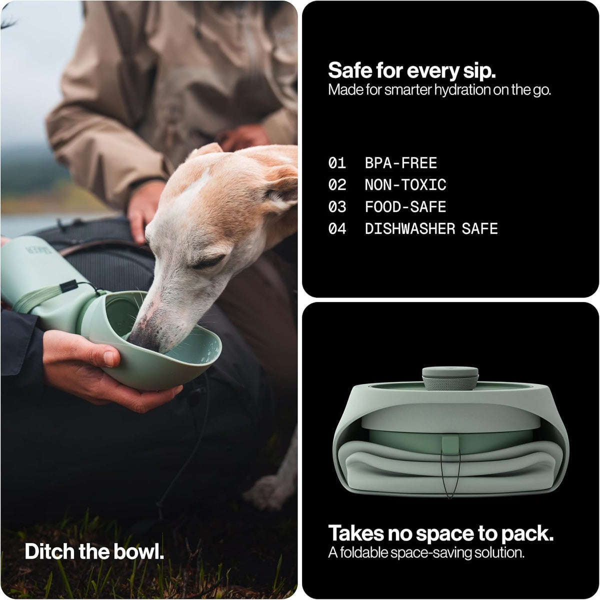 SÄKER Portable Dog Water Bottle, Collapsible Water Bottle for Dogs Perfect for Walking, Hiking and Outdoors | Works as a Portable Water Bowl | Designed in Montreal - 550ml