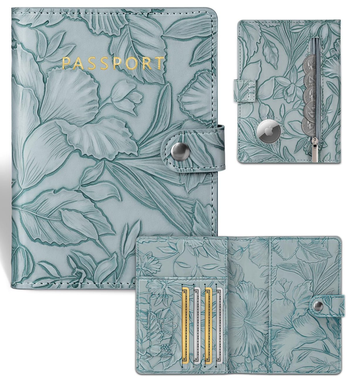 Slohif Elegant RFID Passport Holder for Travel with AirTag Sage Green