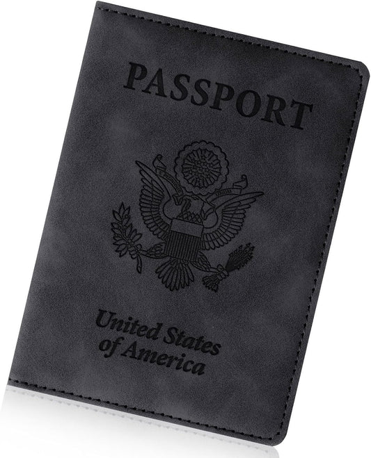 Passport Holder for Travel Essentials, RFID Blocking Passport Cover Wallet Card Case for Women and Men, PU Leather, Black