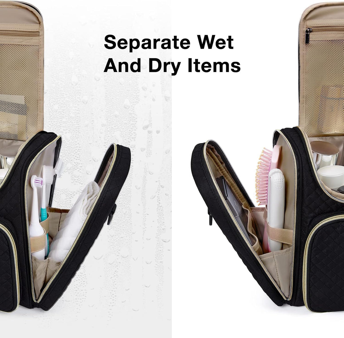 BAGSMART Women's Travel Toiletry Bag, Water-resistant Large Capacity, Black