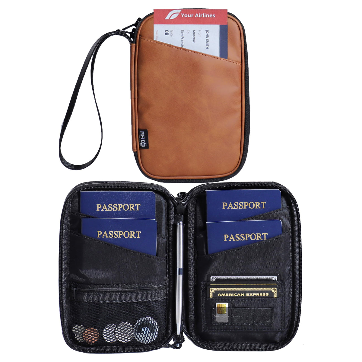 Lagre Family Passport Holder for 4, Solid Black