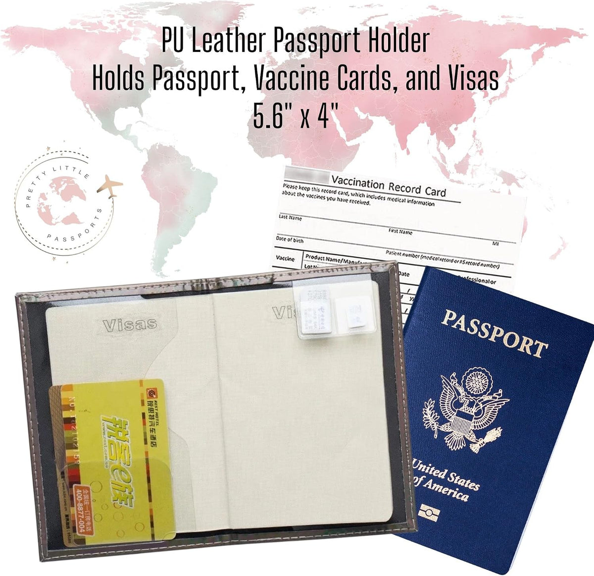 Chrome Passport Cover Vaccine Card Holder Combo, Passport Holder with Vaccine Card Slot (Pink)