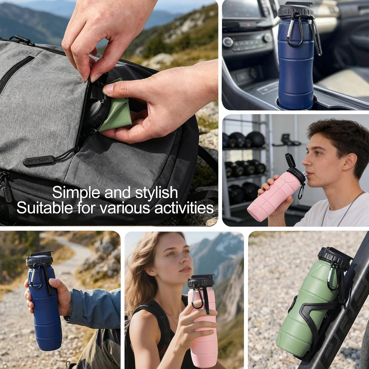 Collapsible Water Bottles, 22oz with Straw for Travel, Gym & Sports