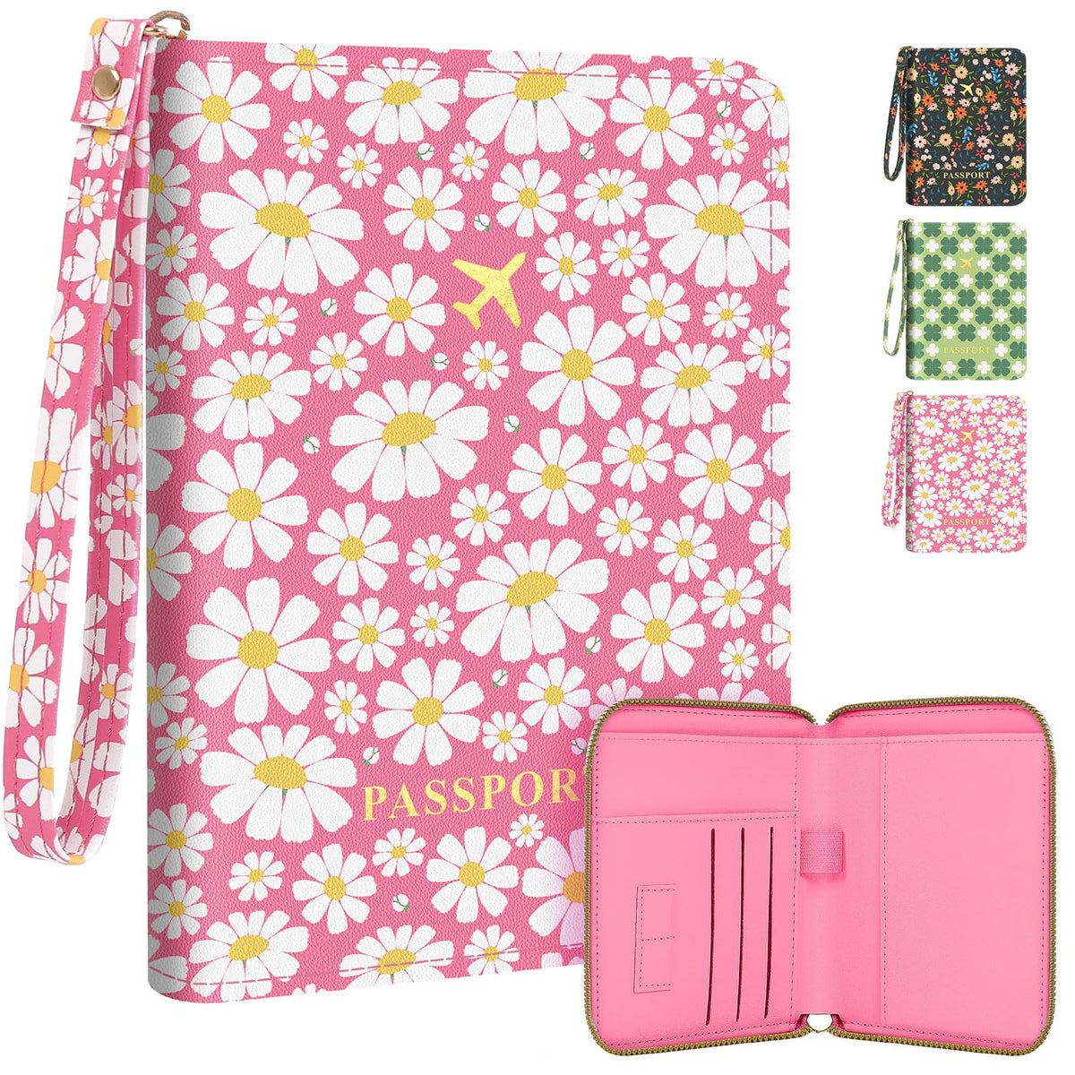 KONVINIT Black Floral Passport Holder For Travel, Passport Cover For Women