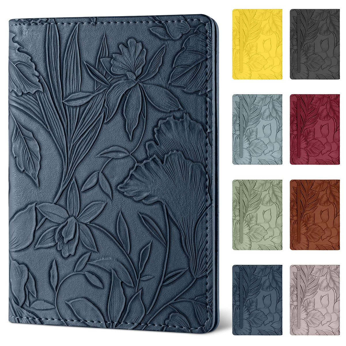 Passport Holder for Travel Essentials，Cute Embossed Floral Pattern RFID Blocking Leather Passport Wallet Cover，Essentials Items for Men and Women's Travel，Green
