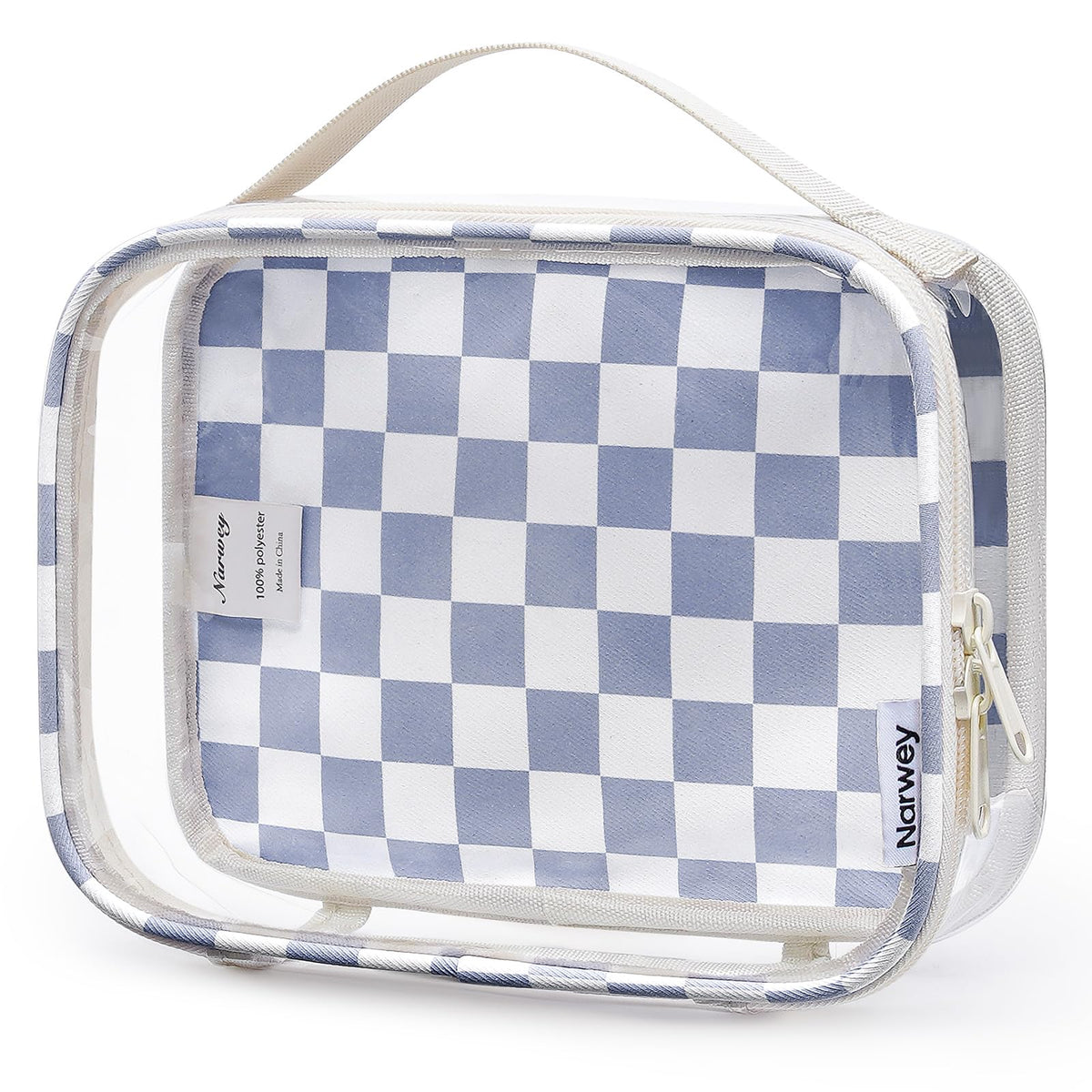 Narwey TSA Approved Toiletry Bag Carry on Clear Toiletry Bag Makeup Bag, Airport Airline Quart Size Travel Bags, Waterproof Portable Compact Cosmetic Make up Organizer Bag (Mint Green Checkerboard)