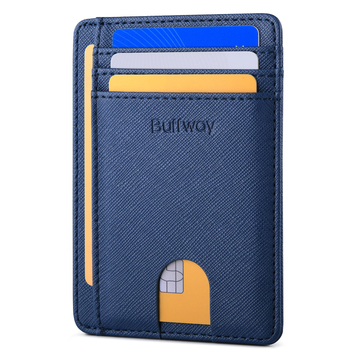 Buffway Slim Minimalist Front Pocket RFID Blocking Leather Wallets for Men and Women - Cross Black