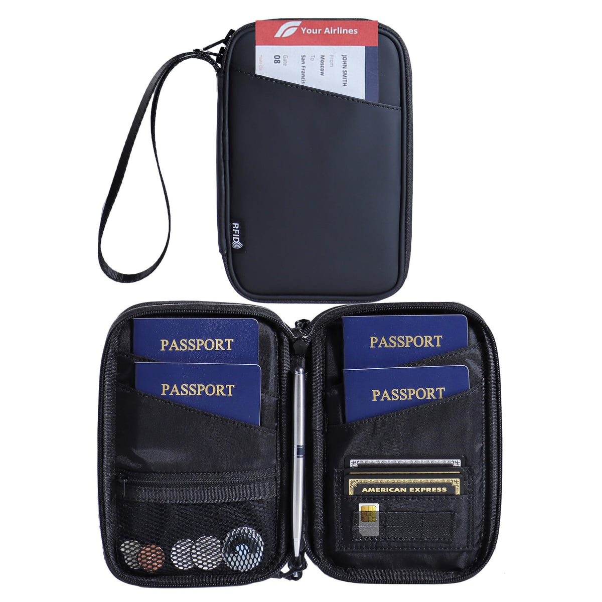 Lagre Family Passport Holder for 4, Solid Black