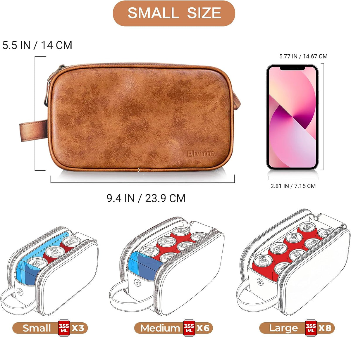 Elviros Travel Toiletry Bag for Men PU Leather Dopp Kit (Small, Brown)