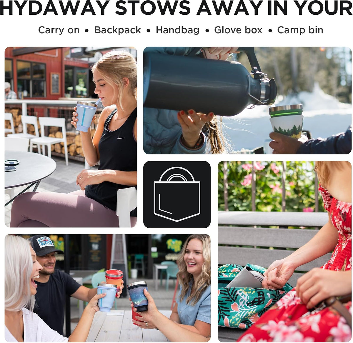 HYDAWAY Collapsible Insulated Tumbler 16oz, Reusable Coffee Cup with Straw