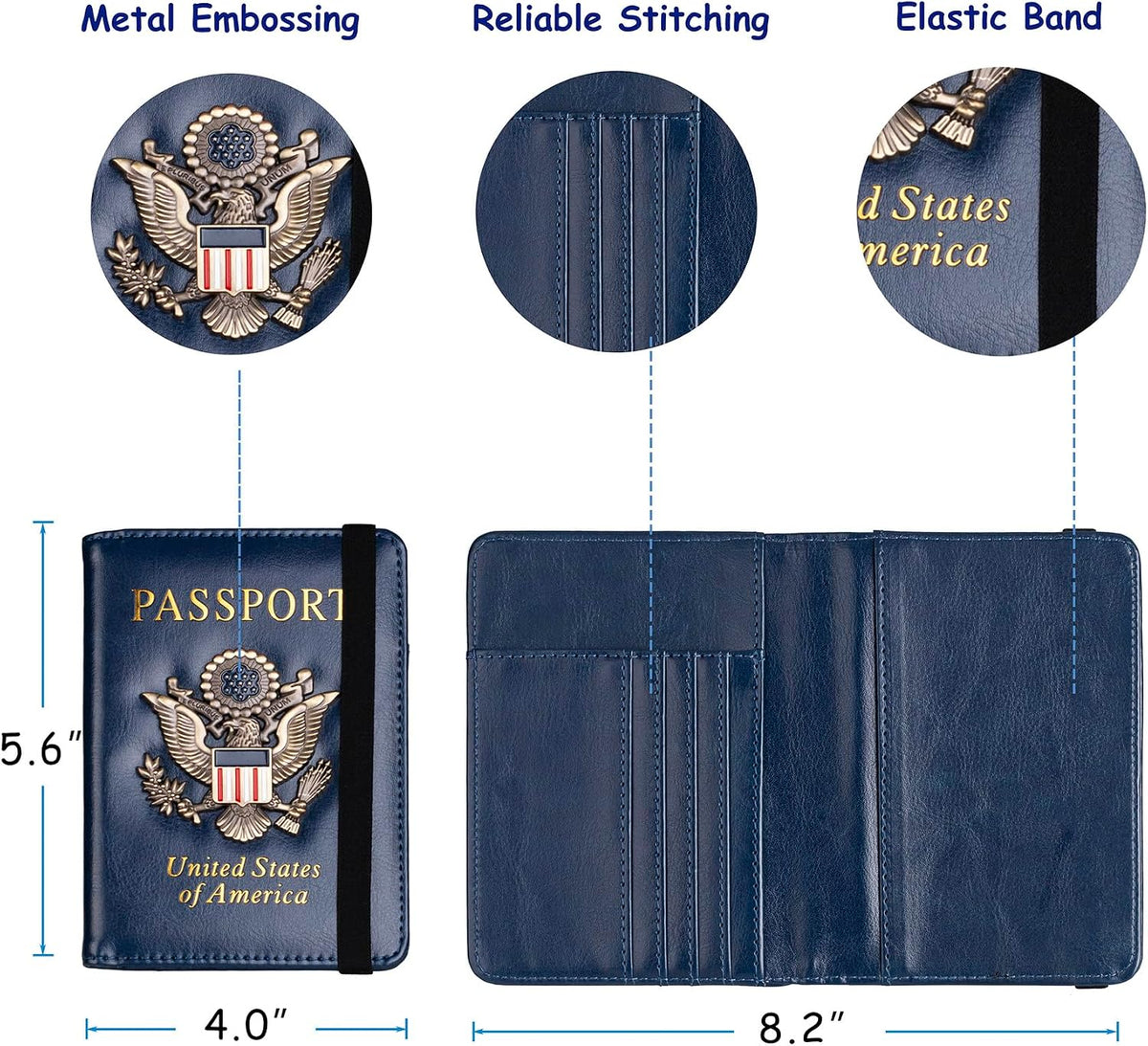 TOURSUIT RFID Blocking Passport Holder, Leather Travel Wallet, Dark Blue