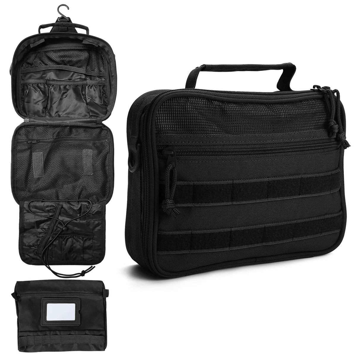 SMONT Toiletry Bag for Men Travel Toiletry Organizer Dopp Kit Travel Organizer Toiletries Tactical Bag Shaving Hygiene Bag Bathroom Hanging Men's Toiletry Bag for Short Trips Brown