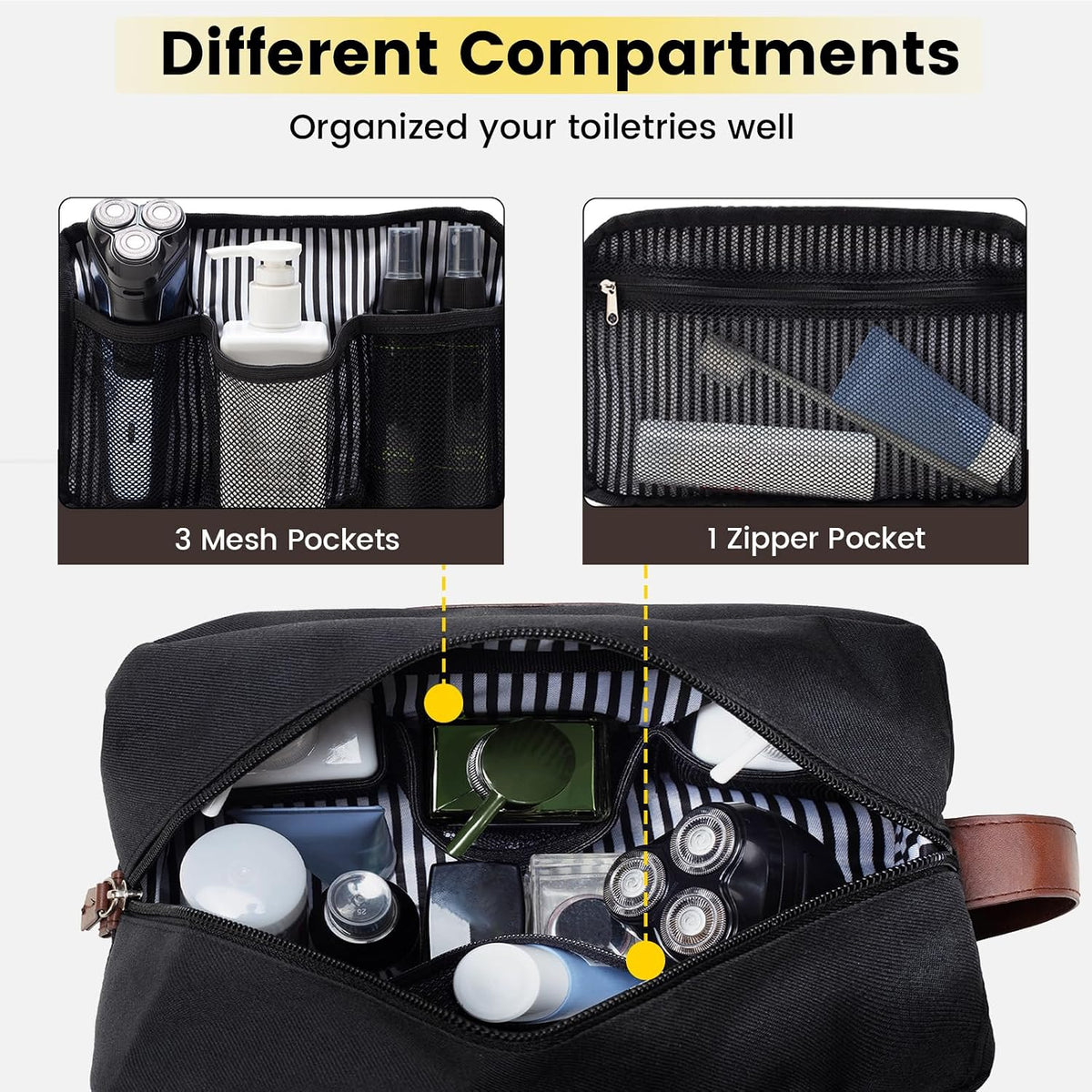 Vorspack Water Resistant Travel Toiletry Bag for Men Women - Black