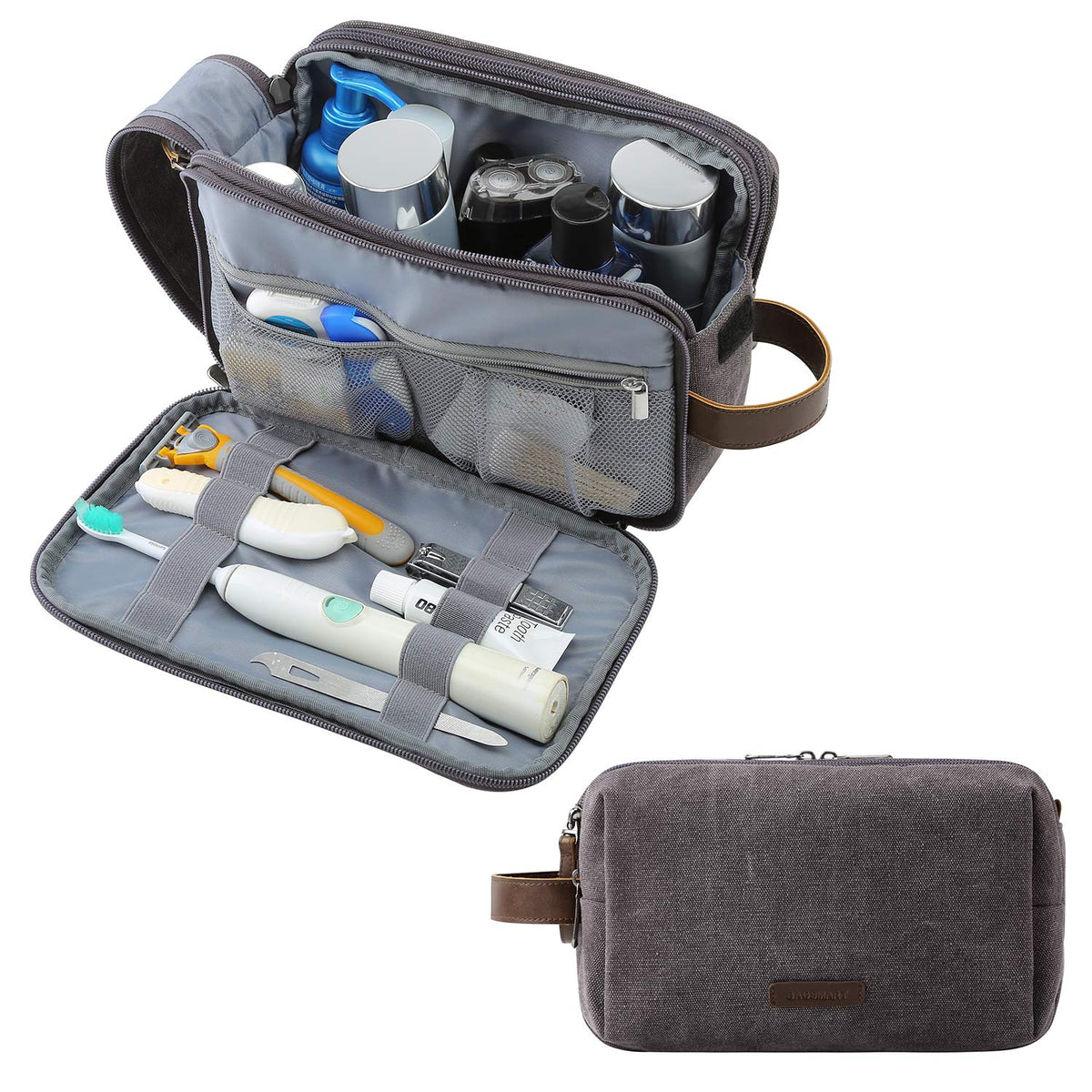 BAGSMART Toiletry Bag for Men, Canvas Travel Toiletry Organizer Dopp Kit Water-resistant Shaving Bag for Toiletries Accessories,Black-Medium