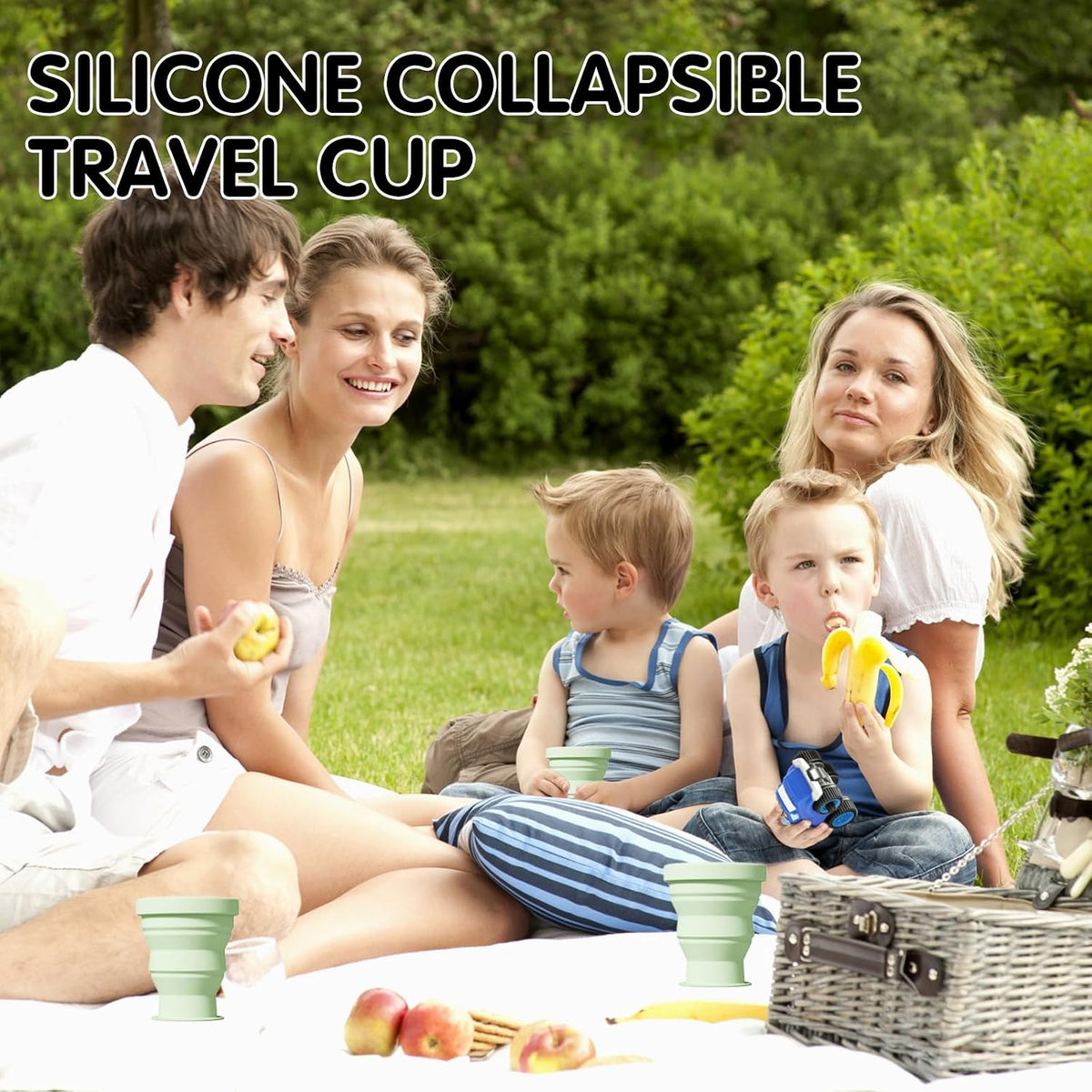 6-Pack Silicone Collapsible Travel Cups with Lids, Foldable Reusable 8 oz Drinking Mugs for Camping, Hiking, Outdoor & Travel - Portable Expandable Dishwasher Safe Cup Set