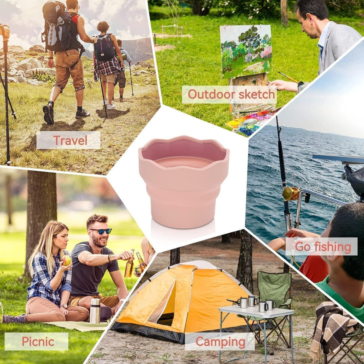 2Pcs Collapsible Paint Brush Washer, Brush Holder Cleaner Painting Water Cup Portable Silicone Washing Bucket for Watercolor Oil Painting(Pink)