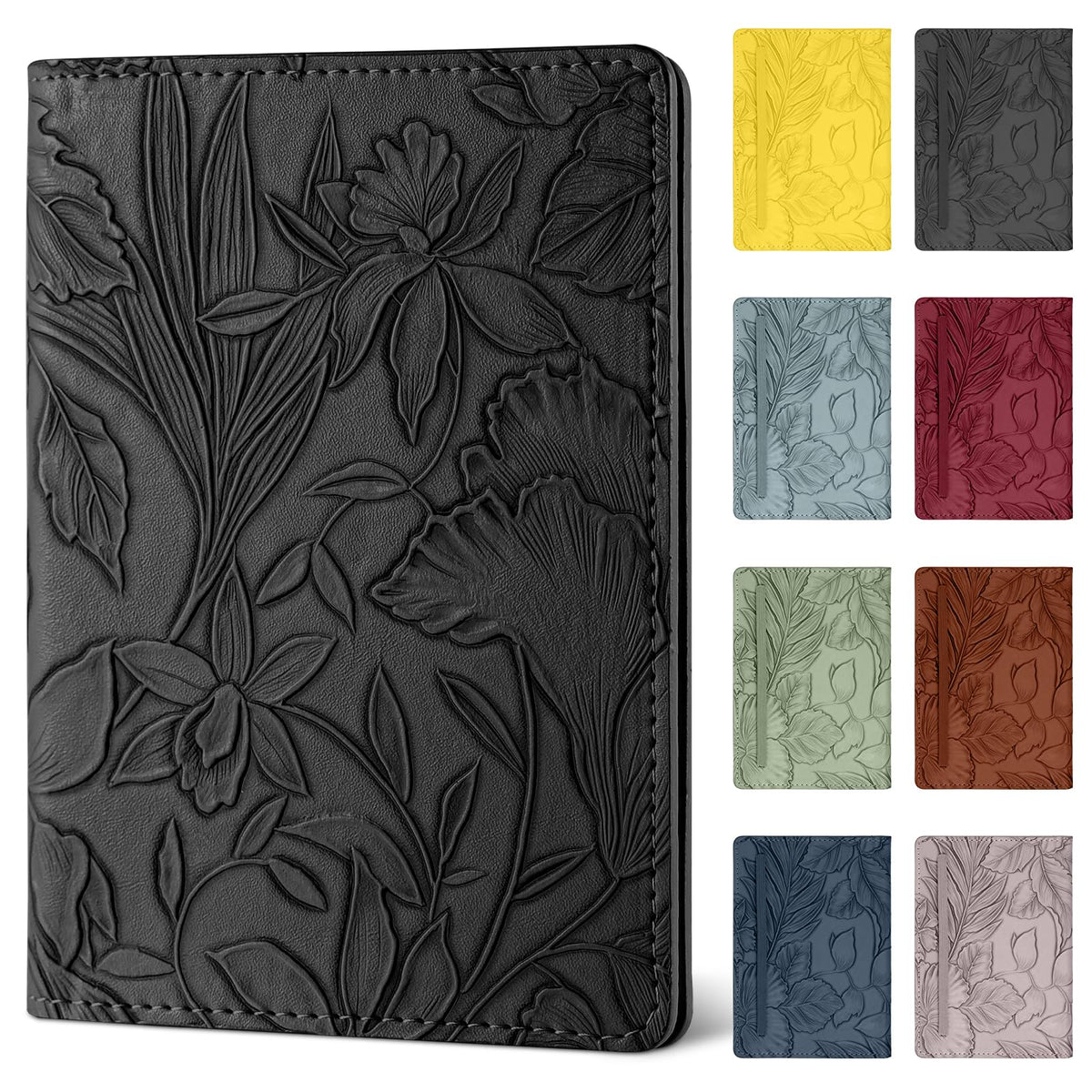 Passport Holder for Travel Essentials，Cute Embossed Floral Pattern RFID Blocking Leather Passport Wallet Cover，Essentials Items for Men and Women's Travel，Green