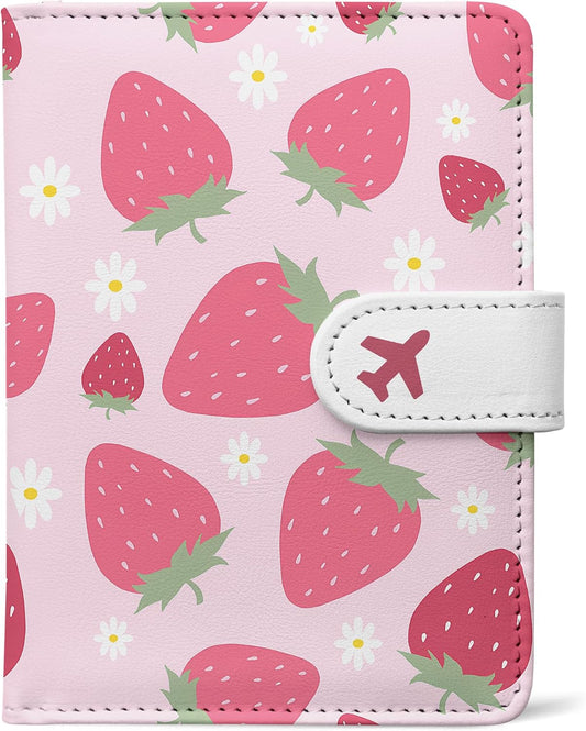 Passport Holder, Cute Travel Wallet Cover with RFID Blocking,Strawberry