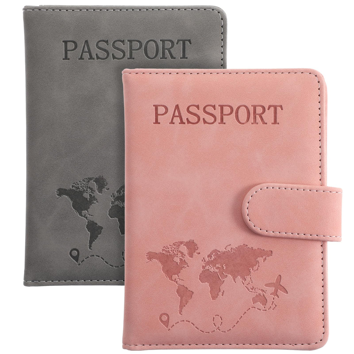2 Pack Passport Holder for Travel, Passport Wallet Cover Case Waterproof RFID Blocking Passport Holder with Pen Holder Travel Must Haves Accessories, Passport Book Holders for Women and Men