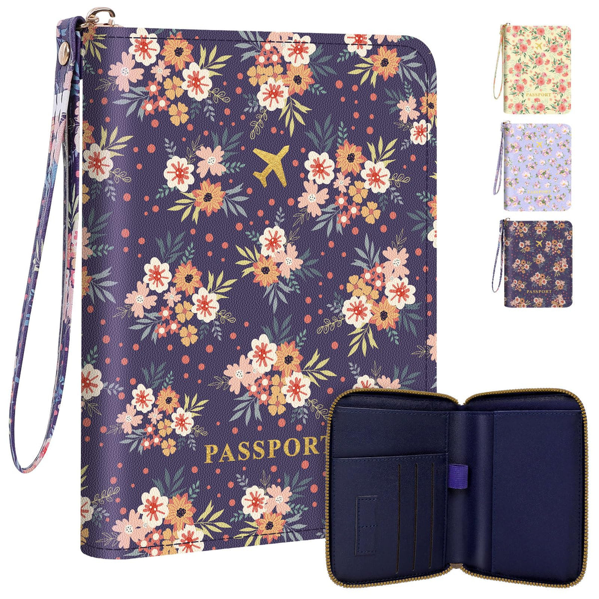 KONVINIT Black Floral Passport Holder For Travel, Passport Cover For Women