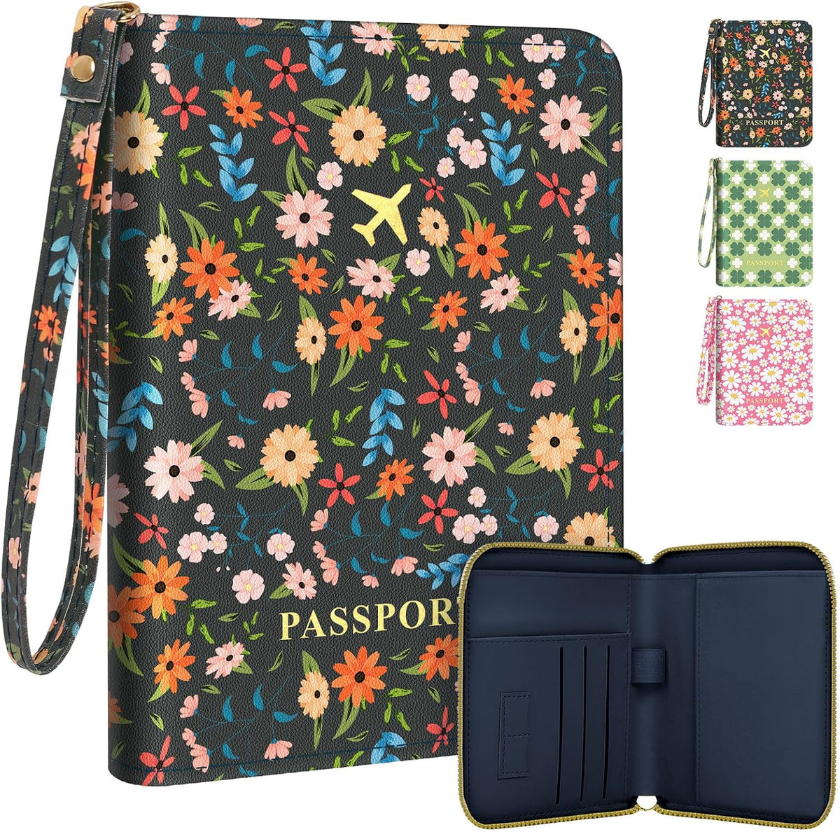 KONVINIT Black Floral Passport Holder For Travel, Passport Cover For Women