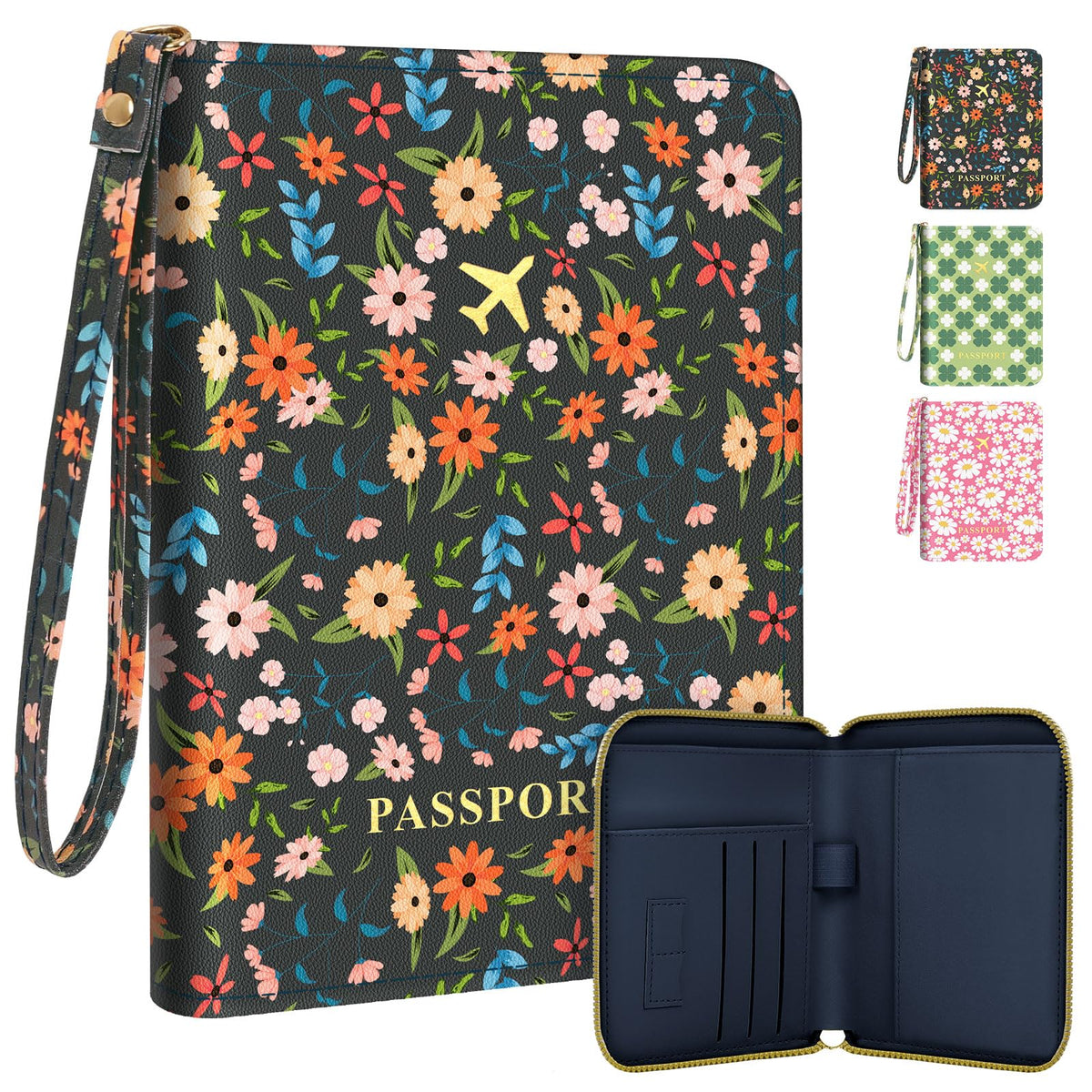 KONVINIT Black Floral Passport Holder For Travel, Passport Cover For Women