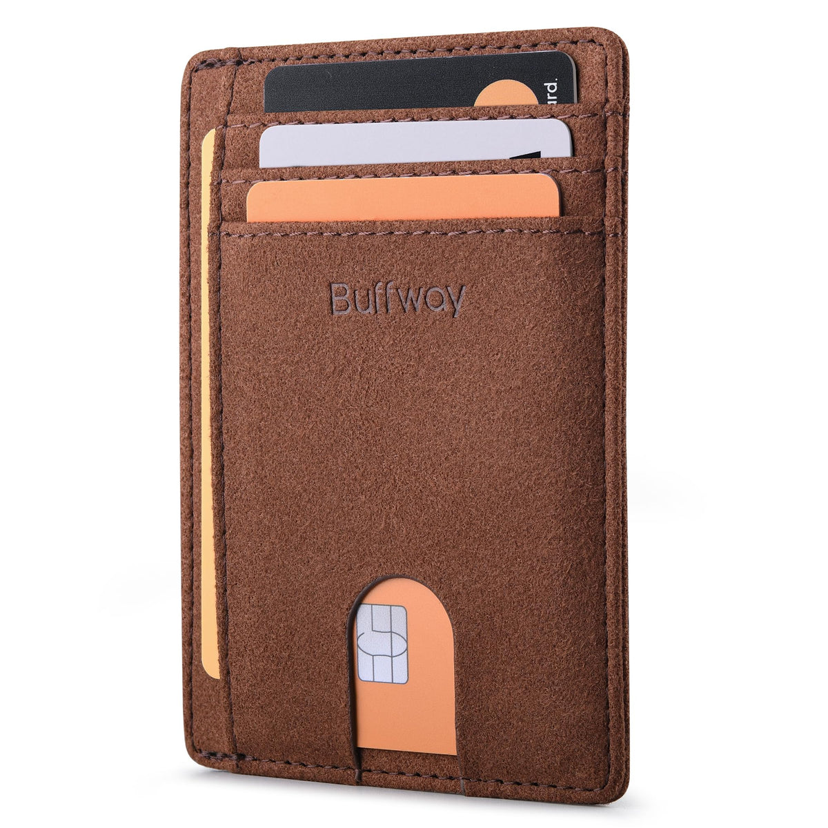 Buffway Slim Minimalist Front Pocket RFID Blocking Leather Wallets for Men and Women - Cross Black