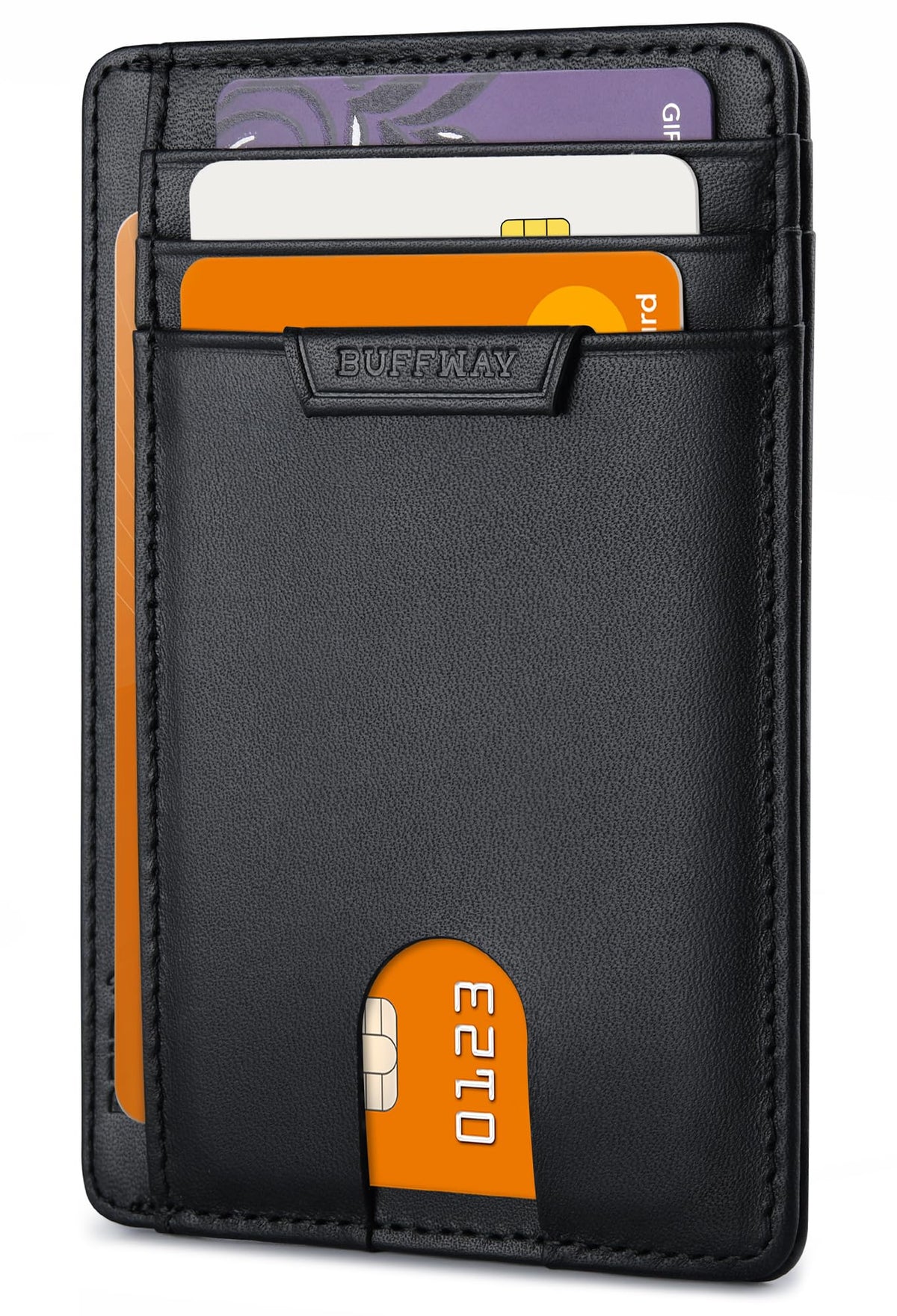 Buffway Slim Minimalist Front Pocket RFID Blocking Leather Wallets for Men and Women - Cross Black