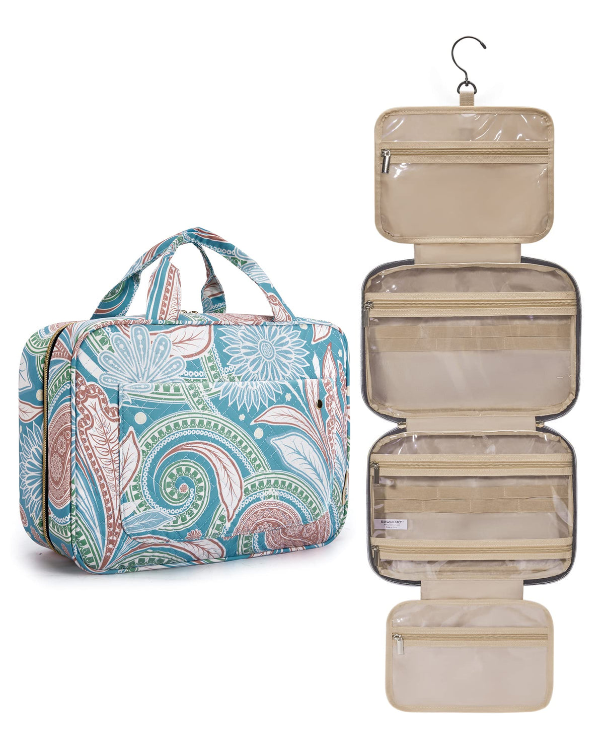 BAGSMART Toiletry Bag Travel Bag with Hanging Hook, Water-resistant Makeup Cosmetic Bag Travel Organizer for Accessories, Shampoo, Full Sized Container, Toiletries (Medium-Grey)