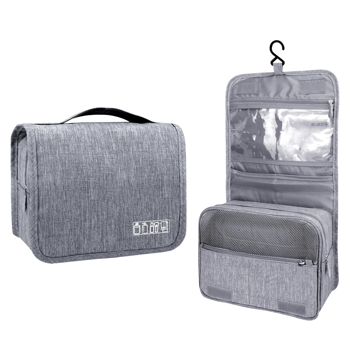 Lcsmaokin Large Capacity Toiletry Bag Travel Bag with Hanging Hook for Men and Women Waterproof Travel Cosmetic Bag Bathroom Storage Bag for Brushes Set,Full-Sized Shampoo,Toiletries,Accessories-Black