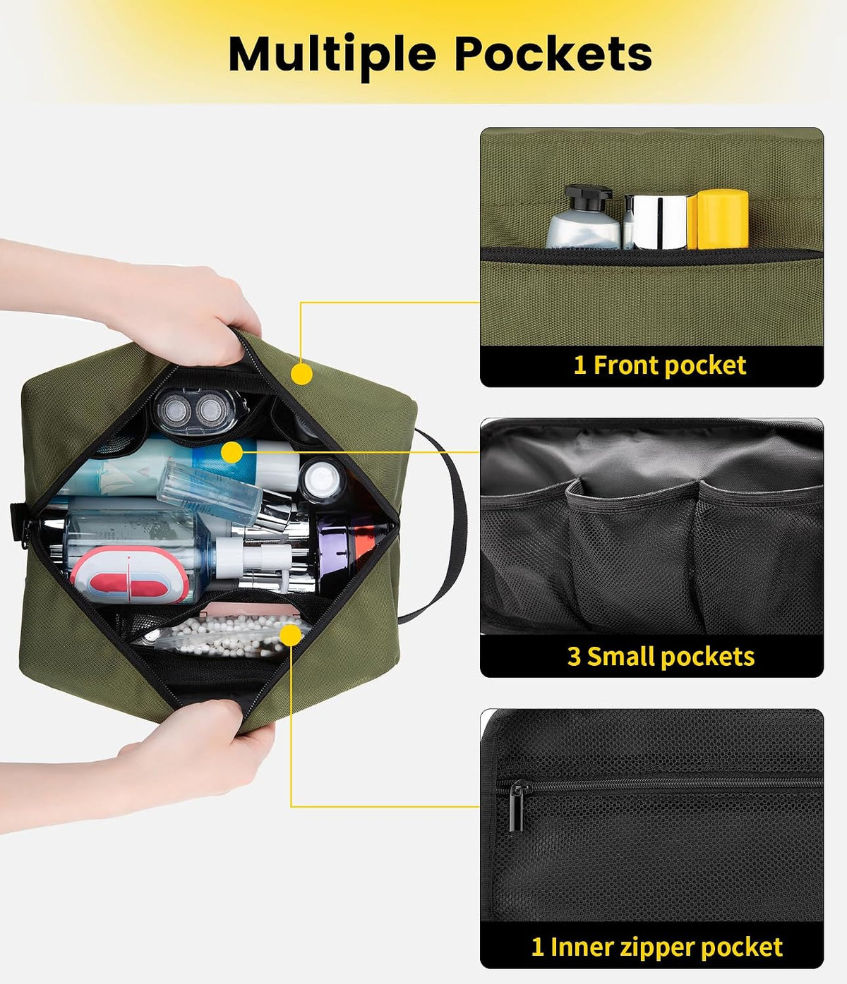 Vorspack Travel Toiletry Bag for Men - Hanging Toiletries Bag Water Resistant Travel Bag for Toiletries Accessories - Army Green