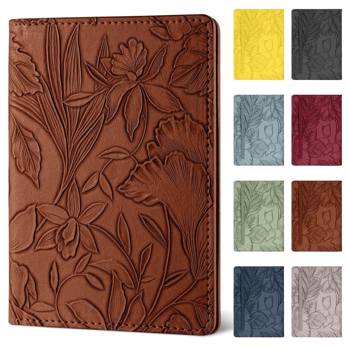 Passport Holder for Travel Essentials，Cute Embossed Floral Pattern RFID Blocking Leather Passport Wallet Cover，Essentials Items for Men and Women's Travel，Green