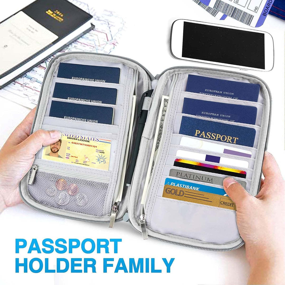 TOPBAG Passport Holder Family, Women Rfid Blocking Passport Wallet, Travel Document Organizer for Premium Wallets, Waterproof Passport Holders Bag for Women & Men Traveling, Credit Cards Case